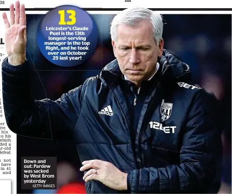  ?? GETTY IMAGES ?? Down and out: Pardew was sacked by West Brom yesterday