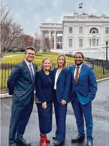  ?? Omri Rahmil/Green Lights Grant Initiative ?? Ashley Chohlis, Uvalde CISD superinten­dent, second from left, with White House officials Rob Wilcox, left, and Gregory Jackson Jr., are joined by Nichole Henderson, Uvalde CISD director of recovery services.