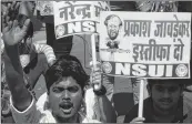  ??  ?? A member of the National Students Union of India (NSUI) shouts slogans during a protest against Education Minister Prakash Javadekar in New Delhi on Friday.