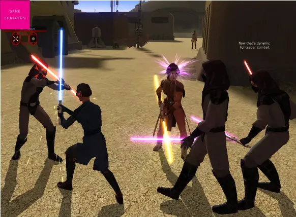  ??  ?? Now that’s dynamic lightsaber combat.