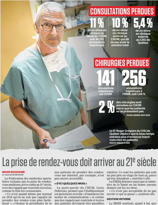  ?? PHOTO SIMON CLARK ?? Le Dr Roger Grégoire du CHU de Québec déplore que le beau temps entraîne plus d’absences imprévues chez les patients.