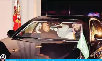  ?? — AFP ?? ISLAMABAD: Pakistan’s Prime Minister Imran Khan drives a car next to Saudi Crown Prince Mohammed bin Salman upon his arrival at the Nur Khan air force base yesterday.