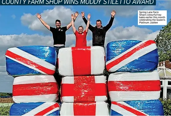 ?? ?? Spring Lane Farm Shop’s colourful hay bales earlier this month celebratin­g the Queen’s Platinum Jubilee