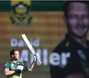  ?? DEAN LEWINS ?? DAVID MILLER celebrates his century during the third ODI against Australia at the Bellerive Oval yesterday. | EPA