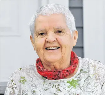  ?? DIANE CROCKER/SALTWIRE NETWORK ?? Lorraine O’quinn poses for a picture outside her Corner Brook home. The 79-year-old recently shaved her hair off as a Shave for the Brave solo shaver.