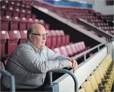  ?? MATHEW MCCARTHY WATERLOO REGION RECORD ?? Kitchener Rangers chief operating officer and governor Steve Bienkowski sits in the seat he's occupied during Ranger games for years. He plans to retire at the end of this season after 18 years, leaving the team financiall­y sound.