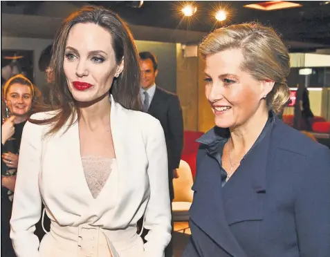  ??  ?? The Countess of Wessex is joining forces with Angelina Jolie to help victims of rape, sexual violence and exploitati­on in war. The Countess, pictured with the actress last year, will champion Jolie’s work in war zones. Writing for The Telegraph, the Countess says men and women must ‘work alongside each other as equals’ to stop sexual violence.