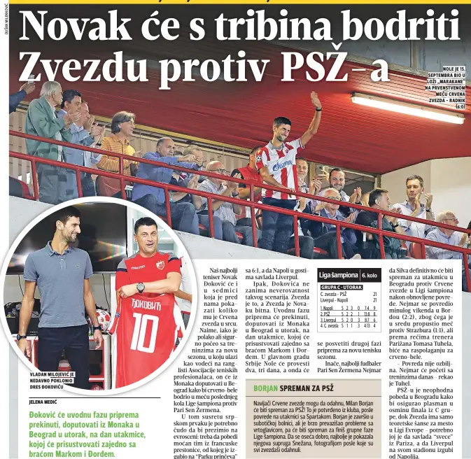  ??  ?? nole je . septembra bio u loži „marakane“na prvenstven­om meču crvena zvezda - radnik ($:%)