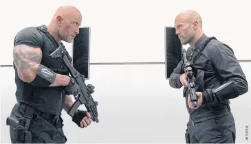  ??  ?? Dwayne Johnson, left, and Jason Statham in a scene from Fast & Furious Presents: Hobbs & Shaw. Estimated ticket sales for Friday to Sunday at US and Canadian theatres, according to Comscore.