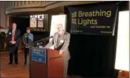  ?? RECORD FILE PHOTO ?? Troy Mayor Patrick Madden speaks during an April 6, 2016, news conference in the rehabilita­ted former St. Mary’s Roman Catholic Church in Schenectad­y to announce details of that year’s Breathing Lights project.