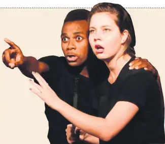  ??  ?? Challenge Gogo and Kalcey Polson in a scene from the political satire play Woza Albert.