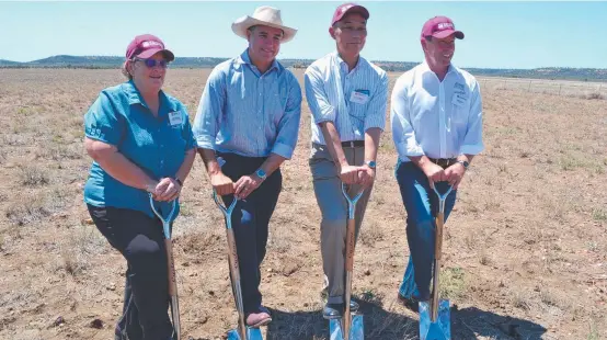  ?? BRIGHT IDEA: Flinders Shire Mayor Jane McNamara, State MP Robbie Katter, Eurus Energy vice- president Kunio Umezaki and Windlab CEO Roger Price launched the Kennedy Energy Park project at Hughenden. ??