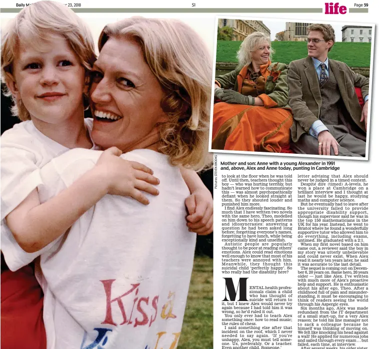  ??  ?? Mother and son: Anne with a young Alexander in 1991 and, above, Alex and Anne today, punting in Cambridge