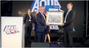  ??  ?? Above: Nathan Pyne-Carter of Ace Aquatec picks up part of his award from then Norwegian fisheries minister Per Sandberg at Aqua Nor 2017