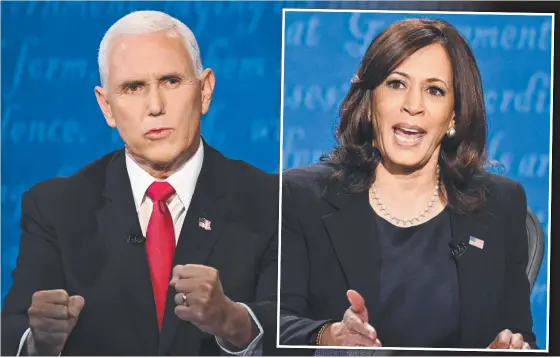  ?? Picture: AFP ?? US Vice President Mike Pence and Democratic vice-presidenti­al candidate Kamala Harris face off during their debate in Salt Lake City.