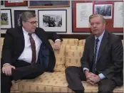  ?? J. SCOTT APPLEWHITE — THE ASSOCIATED PRESS ?? President Donald Trump’s attorney general nominee, William Barr, left, meets with Sen. Lindsey Graham, R-S.C., on Wednesday.