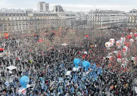  ?? REUTERS ?? A general view shows the Place de la Republique as protesters attend a demonstrat­ion against French government’s pension reform plan in Paris as part of a day of national strike and protests in France, Jan.19.