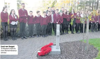  ??  ?? Lest we forget St Modan’s held its own Remembranc­e service