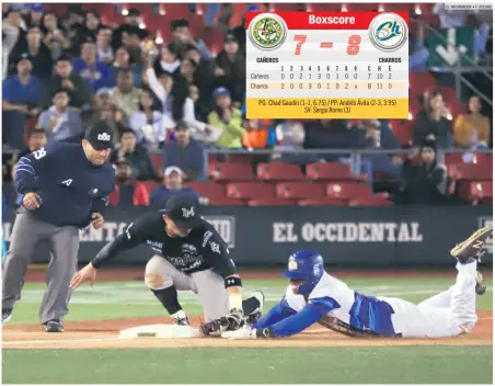  ?? EL INFORMADOR • F. ATILANO ?? POR LA BARRIDA. Con la serie amarrada ante los Cañeros, los Charros de Jalisco buscarán esta noche agenciarse el tercer juego frente a Los Mochis en casa.