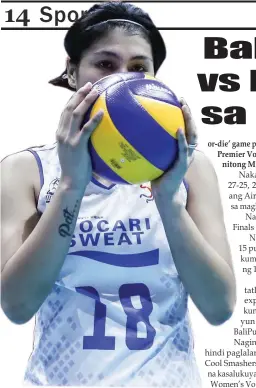  ?? RIO DELUVIO ?? BULONG! Nakasanaya­n na ni Myla Pablo ng Pocari Sweat na umusal nang panalangin bago ang service play tulad nang tagpo laban sa Air Force sa ‘sudden death’ Game Three ng Premier Volleyball League (PVL) Open Conference Semifinals nitong Miyerkules sa...