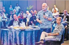  ?? Picture: ATU RASEA ?? Mark Halabe, a member of the Fiji Australian Business Council speaks during the breakfast meeting at the Grand Pacific Hotel in Suva yesterday.