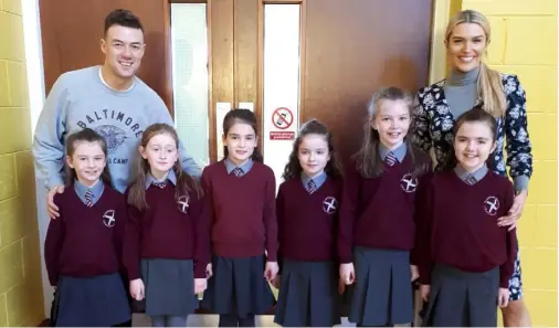  ??  ?? Grainne and Kai with Irish Dancing group at Scoil Phadraig Naofa Kilcurry.