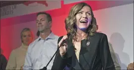  ?? Briana Sanchez Associated Press ?? KRISTI NOEM gives her acceptance speech after becoming the first female governor in South Dakota. Women won gubernator­ial races in eight other states.