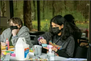  ??  ?? Sharyn Davies and Eshaal Nadeem assist with crafts.