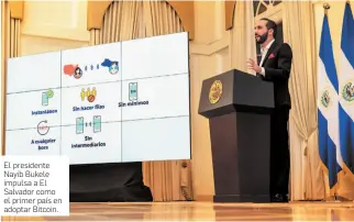  ?? FOTO de casa Presidenci­al El Salvador ?? El presidente Nayib Bukele impulsa a El Salvador como el primer país en adoptar Bitcoin.