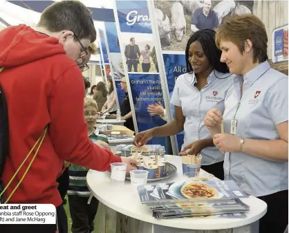  ??  ?? Meat and greet Dunbia staff Rose Oppong ( left) and Jane McHarg