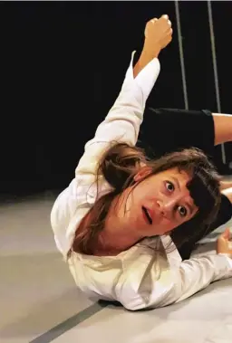  ??  ?? Solène Weinachter in rehearsal for Antigone, Interrupte­d, above; choreograp­her Joan Clevillé, above left