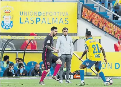  ?? FOTO: PEP MORATA ?? El Barça ganó con Luis Enrique pero Messi no pudo marcar ningún tanto en el estadio de la UD Las Palmas