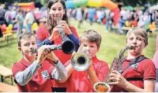  ?? RP-FOTO: STEPHAN KÖHLEN ?? Ruben (13), Elisa (14), Jakob (11) und Gregor (11) gehören zum Ensemble „Blowing Up“der Musikschul­e.