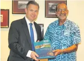  ??  ?? Jonathan Curr, New Zealand’s High Commission­er (left) and Professor Rajesh Chandra, Vice-Chancellor and President of USP following the visit and discussion­s at the Laucala Campus.