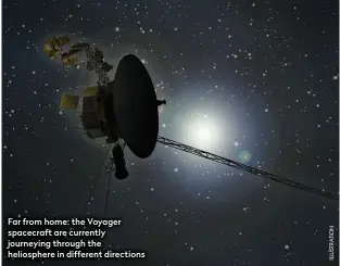  ??  ?? Far from home: the Voyager spacecraft are currently journeying through the heliospher­e in different directions
