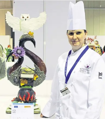  ??  ?? Shona with the chocolate cauldon that won bronze prize at the Culinary World Cup in Luxembourg.