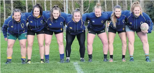  ?? PHOTO LINDA ROBERTSON ?? Super seven . . . Otago Spirit frontrower­s (from left) Paige Church, Tegan Hollows, Isla Pringle, Amy Rule, Gemma Millar, Morgan Walker and Eilis Doyle have an average age of just 20.