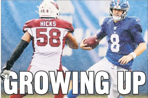  ?? Getty Images ?? WORK IN PROGRESS: Daniel Jones said while the Giants are “disappoint­ed” by their three-game losing streak, the team is not “discourage­d.” The rookie also said he is up for the challenge of turning the ball over less after throwing seven intercepti­ons and losing five fumbles this year.