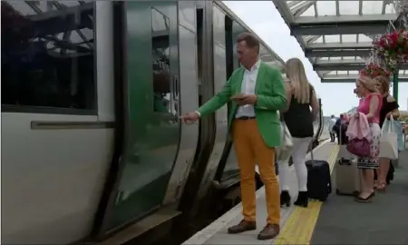  ??  ?? Former Conservati­ve MP Michael Portillo at O’Hanrahan Railway Station in Wexford in a scene from last week’s BBC documentar­y ‘Great British Railway Journeys Goes to Ireland’ which focused on the Wexford and Wicklow rail line.