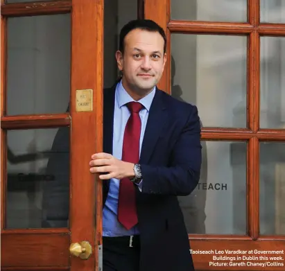  ?? Picture: Gareth Chaney/Collins ?? Taoiseach Leo Varadkar at Government Buildings in Dublin this week.