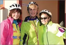  ??  ?? Niamh, Kathy and Linda O’Connor Knockanes all set for the off at the Pieta 100 Cycle in Rathmore on Sunday.