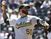  ??  ?? A’s pitcher Mike Fiers delivered his 19th consecutiv­e quality start in Friday’s triumph over the host Chicago White Sox.