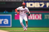  ?? NICK WASS/ASSOCIATED PRESS ?? Washington’s Juan Soto takes a lead from second during the first inning against the Miami Marlins on Sunday. An MRI on Soto’s left calf showed no damage to the Nationals standout.