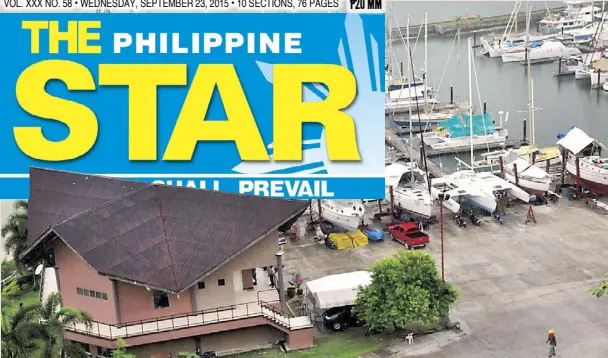  ?? AP ?? Photo shows the compound of the Holiday Ocean View Samal Resort on Samal Island yesterday, a day after unidentifi­ed gunmen kidnapped three foreigners and a Filipina. Inset photos show kidnapped foreigners (clockwise from left) Norwegian resort manager Kjartan Sikkengsta­d, Canadians John Ridsdel and Robert Hall.