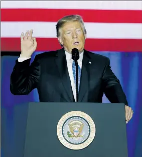  ?? AP/MICHAEL CONROY ?? President Donald Trump speaks about the federal tax code Wednesday in Indianapol­is. Trump is calling the current tax system a “relic” and a “colossal barrier” that’s standing in the way of the nation’s economic comeback.