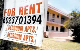  ?? ROSS D. FRANKLIN/AP ?? A rental sign is posted in front of an apartment complex Tuesday in Phoenix. Advocacy groups joined lawmakers lobbying Gov. Doug Ducey to extend a moratorium on evictions.