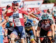  ??  ?? A rare road victory: Mørkøv wins a bunch sprint at the 2013 Vuelta