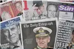  ??  ?? BRIGHTON: A spread shows the front pages of British newspapers reporting on the death of Britain’s Prince Philip, Duke of Edinburgh, is pictured in Brighton, south England yesterday. —AFP