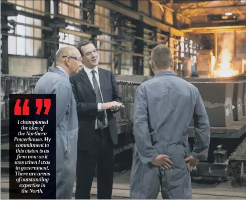  ?? PICTURE: MARK BICKERDIKE ?? COMMITMENT: George Osborne meets workers at William Cook Holdings Ltd in Leeds in support of the Northern Powerhouse initiative, in 2016.