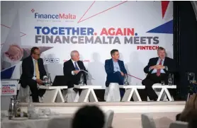  ?? ?? From left: Ronald Attard, Chairman of the Fintech subcommitt­ee of the Malta Financial Services Advisory Council (MFSAC); Joseph Zammit Tabona – Chairman of the MFSAC; Herman Ciappara – Head of FinTech Supervisio­n within the Malta Financial Services Authority; Gareth Genner – CEO and Group General Counsel of Trust Stamp, a member of FinanceMal­ta